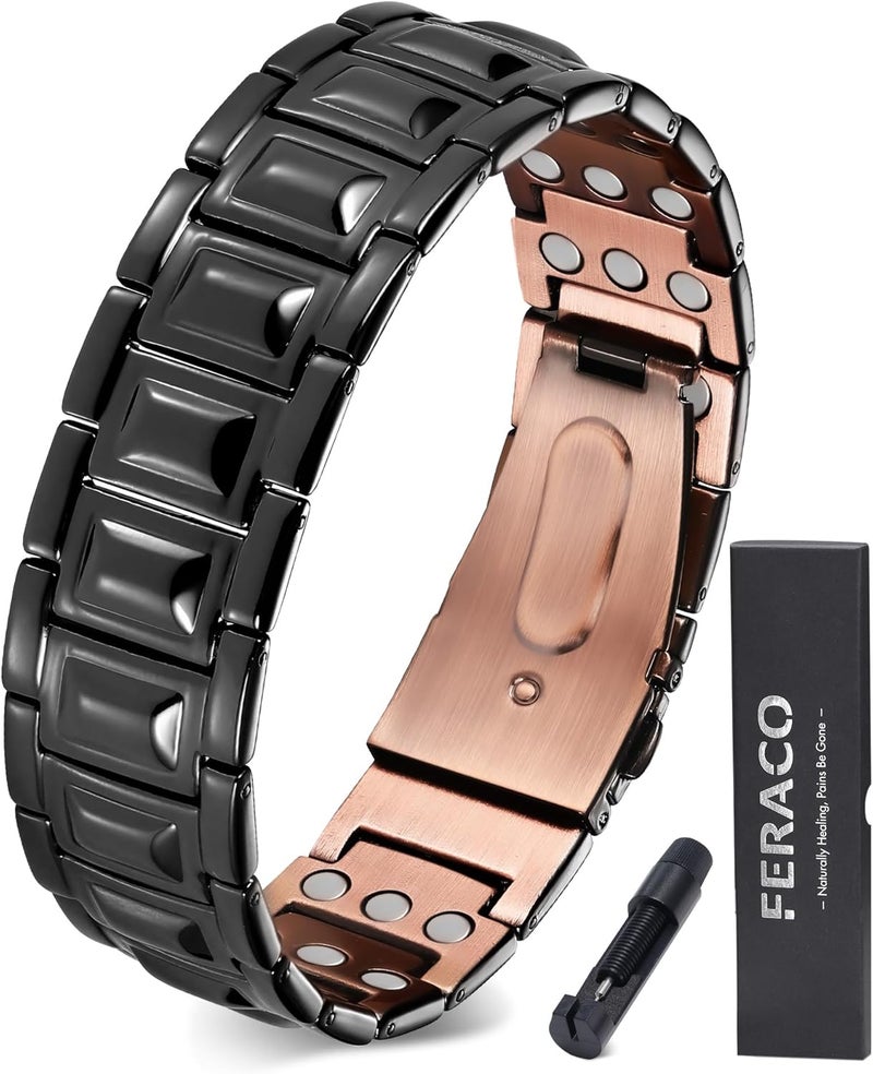 Feraco Copper Bracelet for Men 3X Strength,Magnetic Therapy Bracelet Copper Jewelry with Powerful 3800 Gauss Magnets - Image 1